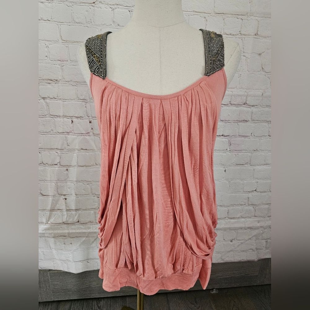 Jaloux Draped Embellished Tank Top | Coral | XS | EUC